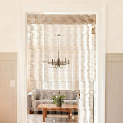 Champagne Gold Polyester & Plastic Pearl Door String Curtain, Ribbon Thread Fringe, Strip Tassels, for Room Divider, Wedding Coffee House Restaurant, Champagne Gold, 2000x1000mm