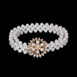 Цветок Сплав кристаллов горного хрусталя и пластиковый искусственный жемчуг бисерные цепочки на талию живот для женщин, белые, золотые, цветок, 600 мм