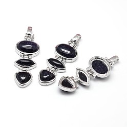 Синий Драгоценный Камень Латунные подвески с синтетическим синим золотым камнем, без кадмия и без свинца, 69~70x22x8 мм, отверстие : 4.5x9 мм