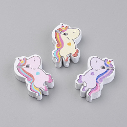 (52) Непрозрачная лаванда Набивные натуральные деревянные бусины, окрашенные, единорог, разноцветные, 30x18x5.5 мм, отверстие : 1.5 мм