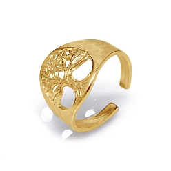 Золотой Регулируемые манжетные кольца из нержавеющей стали, древо жизни, золотые, размер США 8 (18.1 мм)