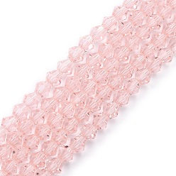 Pink Имитация австрийского хрусталя 5301 биконус, Граненые круглые стеклянные бусины, розовые, 4x4 мм, отверстие : 1 мм, около 88~89 шт / нитка, 12.99~13.39 дюйм