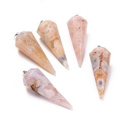 Вишневый агат Подвески из натурального вишневого цвета, с латунной фурнитурой , граненые, 12 фасетный конус/шип/маятник, платина, 42~44x15~16 мм, отверстие : 3.6x4 мм