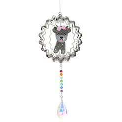 Ciervo Kits de pintura de diamantes de carillón de viento diy, incluyendo colgante de cristal, diamantes de imitación de resina, pluma, bandeja y arcilla de cola, Modelo de ciervo, 470 mm