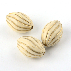 Beige Perles acryliques de placage ovale, métal doré enlaça, beige, 22.5x15x15mm, trou: 2 mm, environ 179 pcs / 500 g