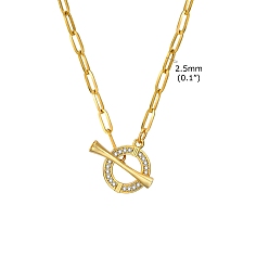 Плоский Круглый Ожерелья-цепочки из нержавеющей стали, с застежками-кнопками из кубического циркония для женщин, плоско-круглые, 15.75 дюйм (40 см)