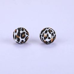 Black Printed Round Silicone Focal Beads, Black, 15x15mm, Hole: 2mm