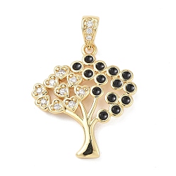 Черный Латунные микропаве прозрачные подвески с фианитом, без кадмия и без свинца, дерево, с эмалью, реальный 18 k позолоченный, чёрные, 25x21.5x3 мм, отверстие : 3x6 мм