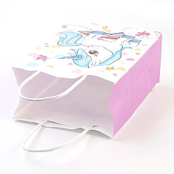 Flamingo Rectangle Paper Bags, with Handles, Gift Bags, Shopping Bags, Unicorn Pattern, for Baby Shower Party, Flamingo, 21x15x8cm