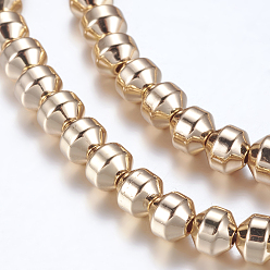 Light Gold Plated Non-magnetic Synthetic Hematite Beads Strands, Faceted Bicone Barrel Drum Beads, Light Gold Plated, 4.5x4mm, Hole: 1mm, about 99pcs/strand, 15.9 inch(40.5cm)