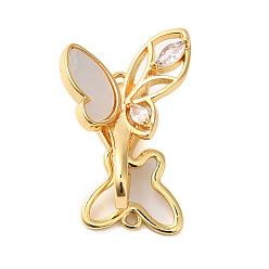 Настоящее золото 18K Латунное микропейв, прозрачный кубический цирконий, складные застежки, без кадмия, без никеля и без свинца, с оболочкой, бабочка, реальный 18 k позолоченный, 30 мм, отверстие : 1.2 мм