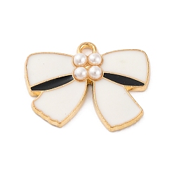 Белый Подвески из эмали и сплава, с пластиковой имитацией жемчуга, очарование бантом, золотые, белые, 17x22x3 мм, отверстие : 1.6 мм, 10 шт / комплект