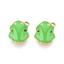 Лайм 304 нержавеющей стальной эмали подвески, лягушки, ионное покрытие (ip), реальный 18 k позолоченный, желто-зеленые, 12x10x4 мм, отверстие : 1.4 мм