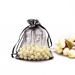 Черный Сумки из органзы с серебряным тиснением и бабочкой, подарочные пакеты для свадебной вечеринки, прямоугольные, чёрные, 12x9 см