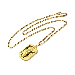 Golden Jesus Rectangle Tag 201 Stainless Steel Pendant Necklace with Iron Box Chains, Golden, 23.74 inch(60.3cm)