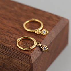 Золотой 925 Серьги-кольца из стерлингового серебра с прозрачными кубическими циркониями, ромб, золотые, 18 мм