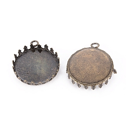 Antique Bronze Brass Pendant Cabochon Settings, Serrated Edge Bezel Cups, Flat Round, Nickel Free, Antique Bronze, 30x27x3mm, Tray: 24mm, Hole: 2mm