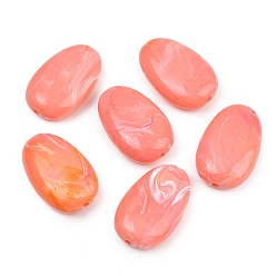 Светло-Коралловый Непрозрачные акриловые бусины, имитирующие драгоценные камни, овальные, два тона, свет коралловый, 34x22x10 мм, отверстие : 3 мм, Около 100 шт / 500 г
