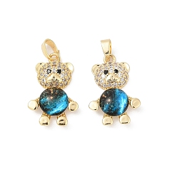 Темно-Голубой Латунные микропаве прозрачные подвески с фианитом, нести прелести, cmолой, без свинца и без кадмия, реальный 18 k позолоченный, стойки покрытие, глубокое синее небо, 21.5x13.5x5 мм, отверстие : 5x3 мм