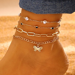 Light Gold Наборы браслетов на ногу из сплава, золотой свет, 10-1/4 дюйм (26 см), 4 шт / комплект