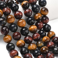 (52) Непрозрачная лаванда Трехцветные нити бусин из натурального тигрового глаза, граненый (128 граней), круглые, смешанные окрашенные и неокрашенные, разноцветные, 14 мм, отверстие : 1.2 мм, около 28 шт / нитка, 15.55 дюйм (39.5 см)