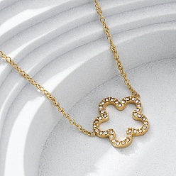 Настоящее золото 18K 304 ожерелья с подвесками в форме цветка из нержавеющей стали и стразами, ионное покрытие (ip), реальный 18 k позолоченный, 16.14 дюйм (41 см) в длину + 57 удлинитель мм