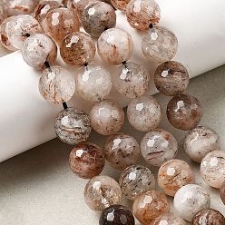 Rutilated Кварц Нити бусин из рутилированного кварца из натурального черного золота, круглые, граненые, разноцветные, 12~12.5 мм, отверстие : 0.8 мм, около 30~31 шт / нитка, 14.65'' (37.2 см) ~ 15.04'' (38.2 см)