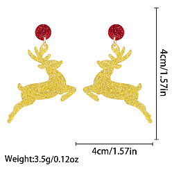 Олень Рождественские серьги-гвоздики из сплава, с эмалью, стразами, акрилом и пластиковыми жемчужинами, платина, олень, 40x40 мм