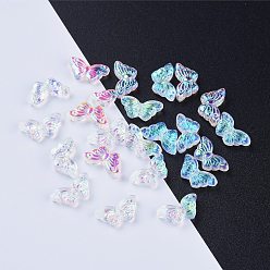 Clear AB Electroplate Transparent Glass Beads, AB Color Plated, Butterfly, Light Green, 14.5x8x3.5mm, Hole: 0.8mm