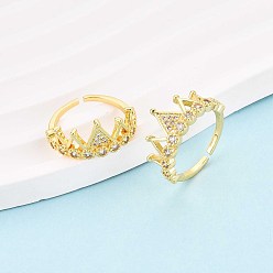 Настоящее золото 18K Манжеты из латуни с микро паве кубический цирконий для женщин, корона, реальный 18 k позолоченный, 11 мм