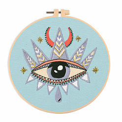Sky Blue DIY Eye & Moon Pattern Embroidery Kits, Included Needle, Threads, Fabric, Needle, Gourd Threader, Ceramic Bead, without Embroidery Hoop, Sky Blue, 2~295x2~303x0.1~3mm