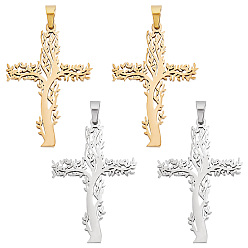 (52) Непрозрачная лаванда 4 шт. 2 цвета 304 подвески из нержавеющей стали, крест с деревом, разноцветные, 47x31.5x2 мм, отверстие : 6.5x4 мм, 2 шт / цвет