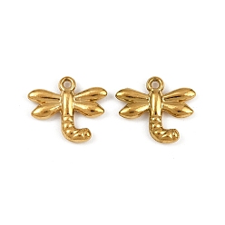Настоящее золото 18K 304 прелести нержавеющей стали, ионное покрытие (ip), очарование стрекозы, реальный 18 k позолоченный, 12x14x2 мм, отверстие : 1.2 мм
