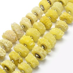 Amarillo Cuentas de cristal de cuarzo druzy natural hebras, cuarzo solar, teñido, pepitas, amarillo, 12~26x6~17 mm, agujero: 1~2 mm, sobre 14~16 unidades / cadena, 7.9~8.3 pulgada (20~21 cm)