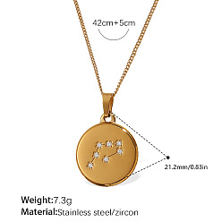 Водолей 304 Подвеска-колье из нержавеющей стали с микропаве из прозрачного кубического циркония и изображением двенадцати созвездий, золотые, Водолей, 16.54 дюйм (42 см)