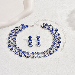 Сапфир Комплект из ожерелья из сплава со стразами и серег-гвоздиков, кольцо, серебряные, сапфир, 290 мм и 40 мм