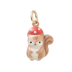 Squirrel Brass Enamel Pendants, Golden, Squirrel Charms, 17x12x6.5mm, Hole: 4mm