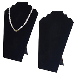 Черный 2- картон с прорезями, покрытый ворсистой тканью, скошенные назад подставки для ожерелий в форме бюста, чёрные, 21.8x10.5x30 см