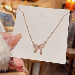 Bowknot Ожерелья из нержавеющей стали, ожерелья с подвесками из горного хрусталя, бантом, 8.27~19.69 дюйм (21~50 см)
