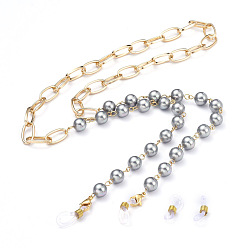 Gris Chaînes de lunettes en aluminium, tour de cou pour lunettes, avec Shell perles de nacre, 304 fermoirs à pince de homard en acier inoxydable et extrémités en caoutchouc, or, grises , 29.9 pouce (76 cm)