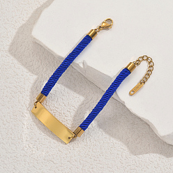 Синий Ионное покрытие (IP) 304 браслеты из нержавеющей стали для женщин, нейлона шнур браслеты, золотые, синие, внутренний диаметр: 6-3/4 дюйм (17 см)