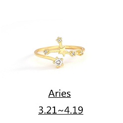 Овен Двенадцать колец-манжет с микропаве из латуни с кубическим цирконием, золотые, Овен, внутренний диаметр: регулируемый