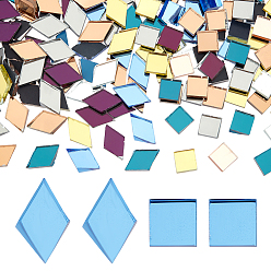 (52) Непрозрачная лаванда 400шт. 2 виды мозаичной плитки: ромбы и квадраты, стеклянные кабошоны, для украшения дома или поделок, разноцветные, 10~20x10~12x3.5~4 мм, 200 шт / стиль