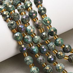 Зеленый Гальванические природные друзы геод, граненые, круглые, с бисером, зелёные, 8 мм, отверстие : 1.2 мм, около 17 шт / нитка, 7.56'' (19.2 см)