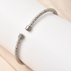 Платина 304 Круглые браслеты из нержавеющей стали с бусинами для женщин, платина, внутренний диаметр: 2.32 дюйм (5.9 см)