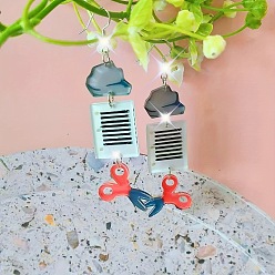 Красный Акриловые серьги болтаться, ножницы с прямоугольником, платина, красные, 62 мм