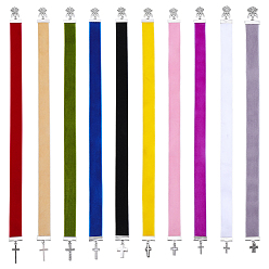 Mixed Color 10Pcs Velvet Bookmark, with Alloy Cross Pendants, Antique Silver, Mixed Color, 407~420mm