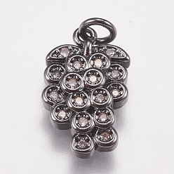Gunmetal Brass Micro Pave Cubic Zirconia Charms, Grape, Gunmetal, 15x9x2.5mm, Hole: 2mm