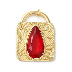 Красный Стойка для замка с покрытием латунные подвески, со стеклом, долговечный, без свинца и без кадмия, красные, 31.5x22.5x5.5 мм, отверстие : 3 мм