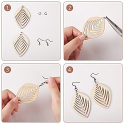 Blanched Almond DIY Wood Pendant Drop Earring Making Kit, Including Wooden Big Pendants, Pecan Wood Beads, Copper Wire, Aluminum Jump Rings, Stainless Steel Earring Hooks & Eye Pin, Blanched Almond, Pendant: 18pcs/box